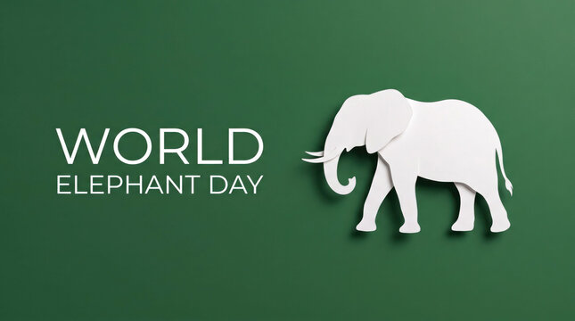 World elephant day vector illustration with white elephant silhouette