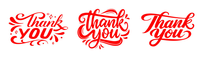 Creative red thank you hand lettering vector icon with stylish calligraphy typography isolated on transparent background for greeting and branding © RIFAT