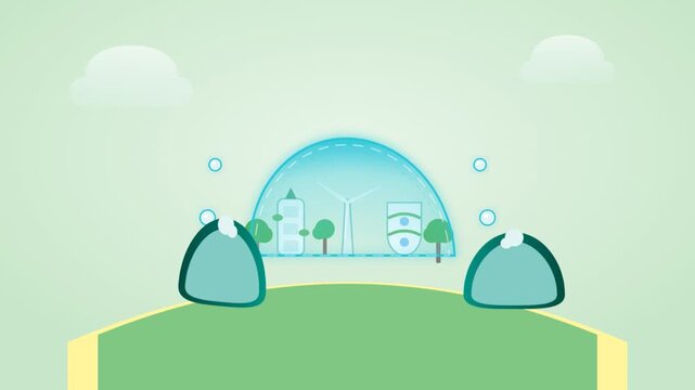 Eco friendly futuristic city inside a protective glass dome