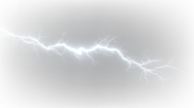 Electric blue lightning bolt on transparent background showing branching patterns in various directions