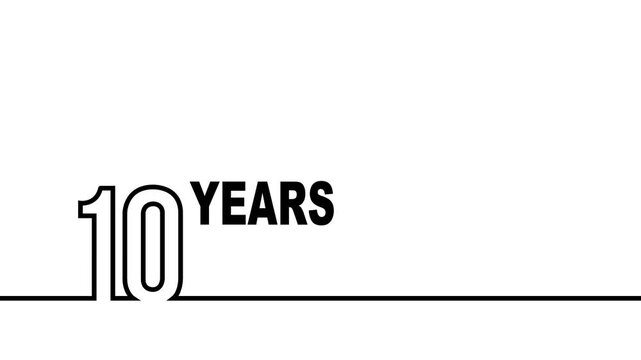 10 years anniversary or birthday isolated on white background. Linear outline graphics. Can be used for printing materials, brochures, covers, reports. 
