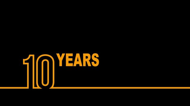 10 years anniversary or birthday isolated on black background. Linear outline graphics. Can be used for printing materials, brochures, covers, reports. 