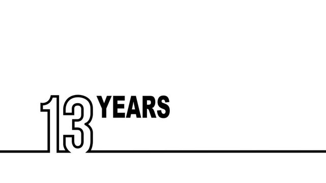 13 years anniversary or birthday isolated on white background. Linear outline graphics. Can be used for printing materials, brochures, covers, reports. 