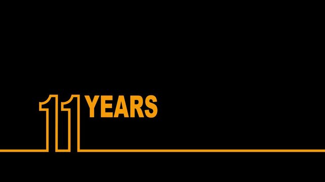 11 years anniversary or birthday isolated on black background. Linear outline graphics. Can be used for printing materials, brochures, covers, reports. 