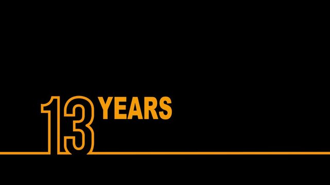 13 years anniversary or birthday isolated on black background. Linear outline graphics. Can be used for printing materials, brochures, covers, reports. 