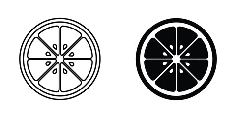 Set of citrus fruit slice icons in outline and solid black style for healthy food design © Freelancer Orchi