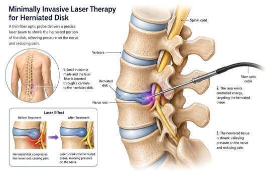Minimally invasive laser therapy for herniated disk medical illustration