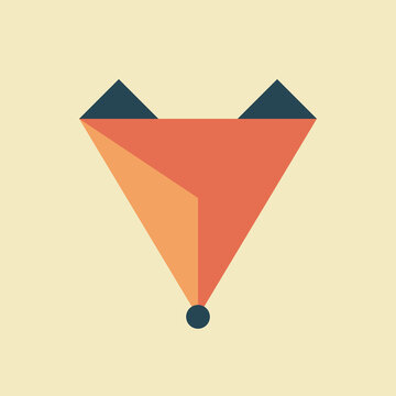 Minimalist abstract orange geometric fox head design logo icon with triangular ears on cream illustration