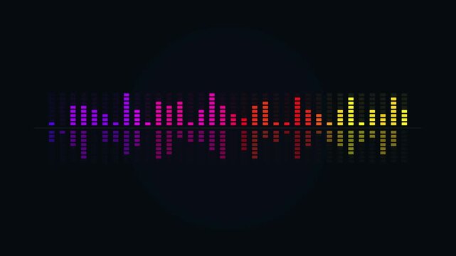 Dynamic Colorful Audio Equalizer Sound Wave Spectrum Visualization on Dark Background Digital Display for Music Technology and Abstract Concepts