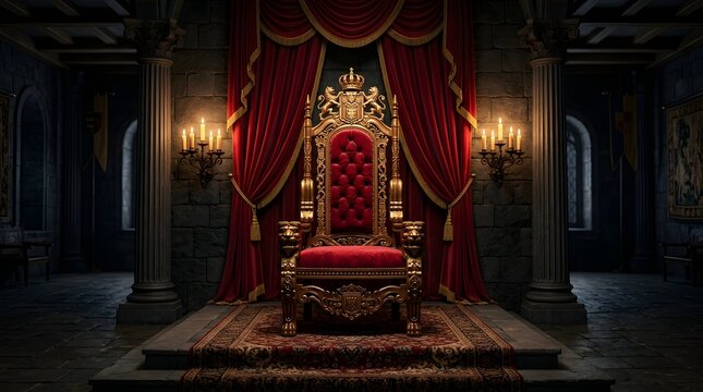 Golden royal throne in dark castle