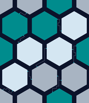 Aurora Hardware Panel Seamless Pattern, Futuristic Honeycomb Mecha Armor Background for Digital Tech and Sci-Fi Packaging