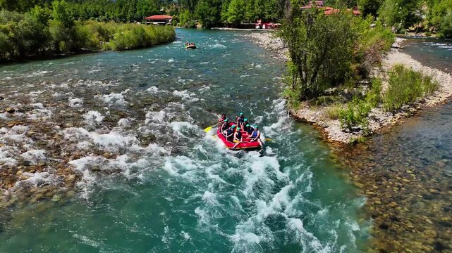 Rafting on Koprucay River at Oluk Bridge in Manavgat Antalya Turkey