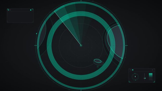 Futuristic sonar screen with rotating signal line and digital data
