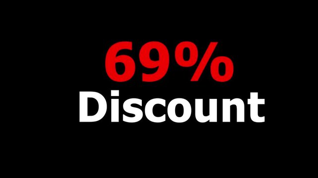 69% Discount motion graphics animation. Video cover animation text black background 4K motion video.