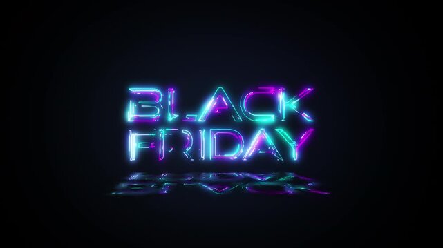 Animation text of Black Friay laser neon glitch text effect on black abstract backgroud. Promote advertising concept isolate using QuickTime Alpha Channel proress 444