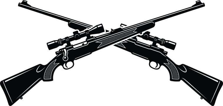 Crossed sniper hunting rifles vector illustration isolated on white background army guns weapons emblem silhouette design