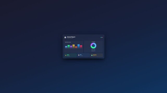 Minimalist dark mode dashboard widget with charts and data analytics visualization
