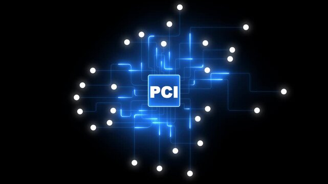 Glowing PCI Interface Chip Animation with Digital Circuit Connections, Peripheral Component Interconnect black Background.