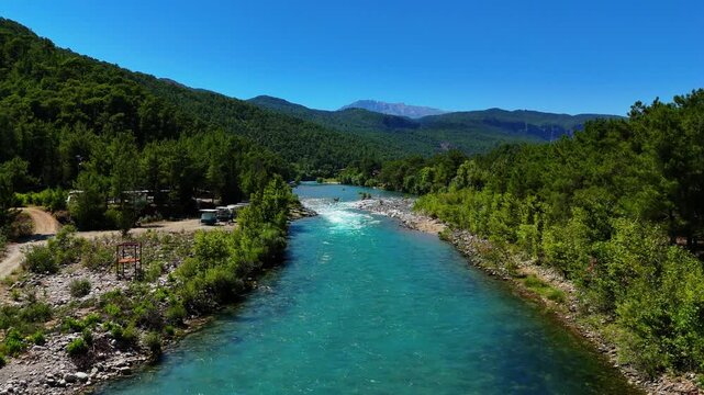 Rafting on Koprucay River at Oluk Bridge in Manavgat Antalya Turkey