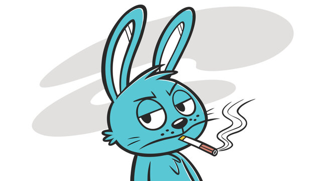 Vector illustration of cartoon character of a cool rabbit smoking a cigarette