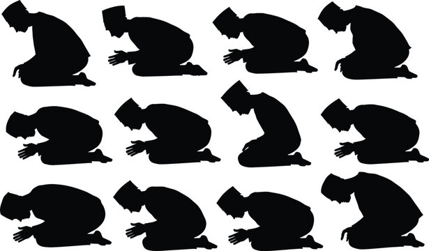 Sequence of muslim man in various prayer positions