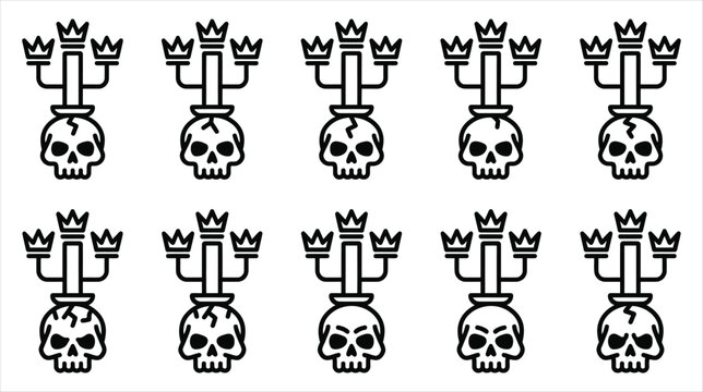 Professional asset sheet of gothic skull crown crests line icons collection on a white background