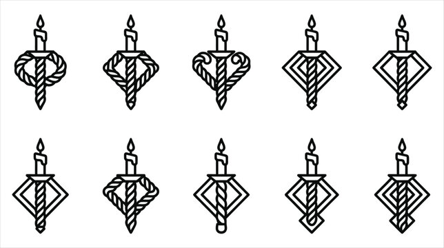 Professional asset sheet of gothic arrow tip points line icons collection on a white background