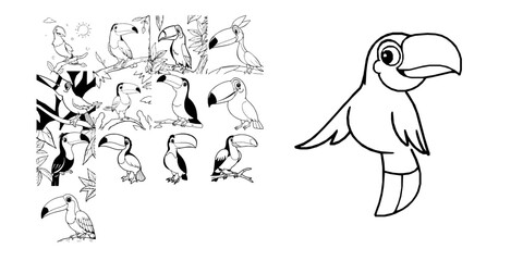 Obraz premium Happy Cartoon Toucan Coloring Page