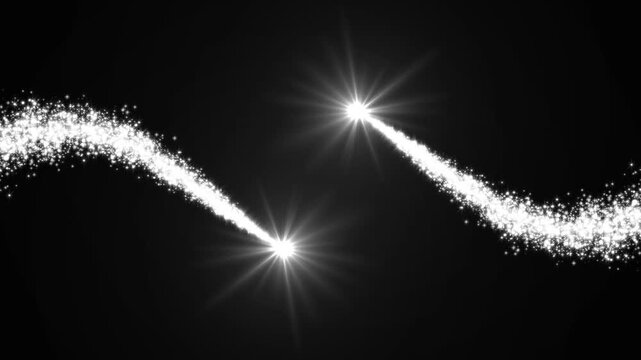 Double white particle trails intersecting into a luminous infinity loop animation on black background