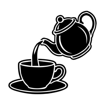 Teapot Pouring Tea into Cup Minimalist Vector Silhouette Illustration. Resizable and editable, EPS 10.