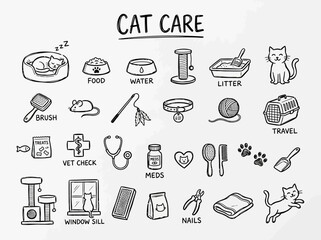 Naklejka premium Cat care and feline health items.