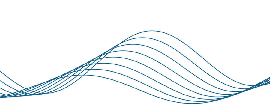 Abstract blue wave lines flowing dynamically against a clean white background representing data flow and connectivity