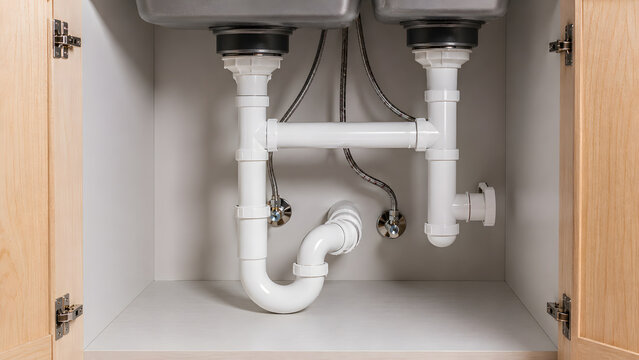 Clean Under Sink Plumbing Installation Inside Kitchen Cabinet