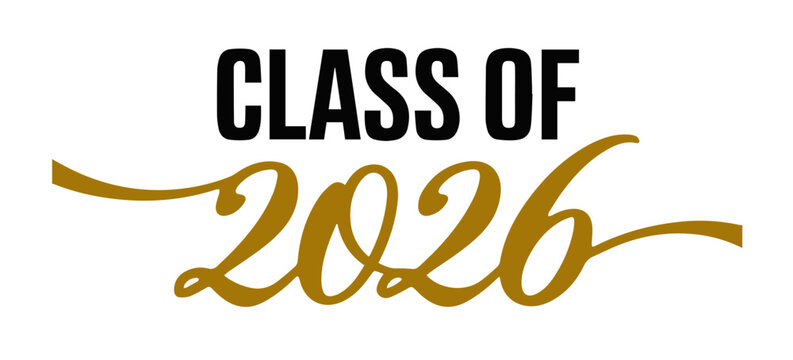 : Class of 2026 typography design for graduation celebration, academic event cards, and banner decor.