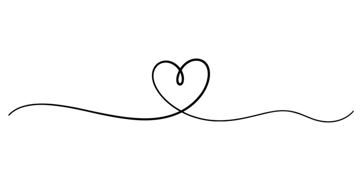 Continuous line drawing of a heart shape with a flowing wavy tail