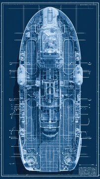 Detailed blueprint of a modern ship design with technical specifications and measurements