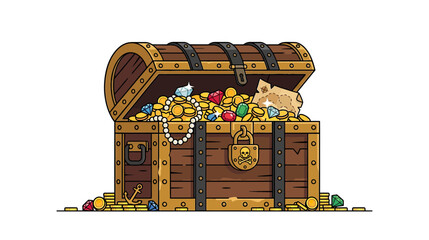 Open Treasure Chest Overflowing with Gold and Jewels © tuyun