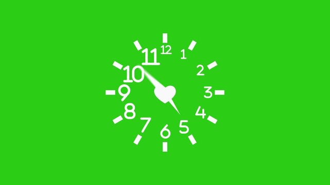 Clock numbers and hands around a heart of time and love animation