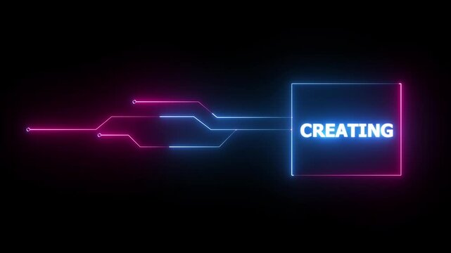 Neon Creating text animation. Neon text animation on black background.4k motion video.