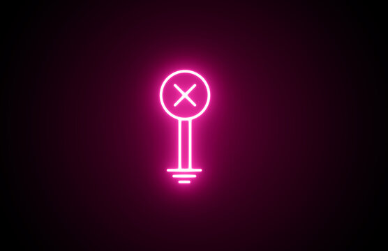 Neon glowing No entry or wrong mark sign on black background. Neon glowing Prohibition sign icon. Neon lighting cross mark symbol. Staff only no entry sign