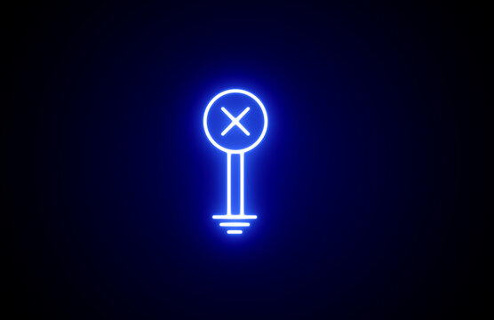 Neon glowing No entry or wrong mark sign on black background. Neon glowing Prohibition sign icon. Neon lighting cross mark symbol. Staff only no entry sign