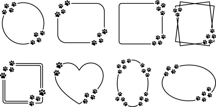 Pet Paw Print Frames and Decorative Animal Border Vector Collection