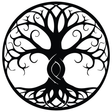 Tree of life vector silhouette illustration line art celtic knot roots for spiritual art.