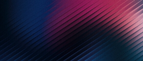 Obraz premium Ribbed abstract background with diagonal lines and a gradient transition from deep blue to vibrant pink with a grainy texture