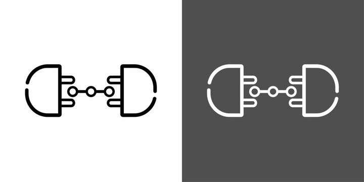 API連携を表すプラグ接続の太い黒線のモノクロアイコン素材