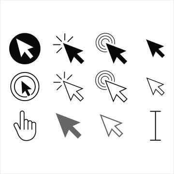 Collection of cursor icons with different styles and actions on a white background