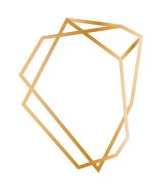 Golden geometric polygonal frame template. Minimalist luxury border line art vector illustration isolated on white background.