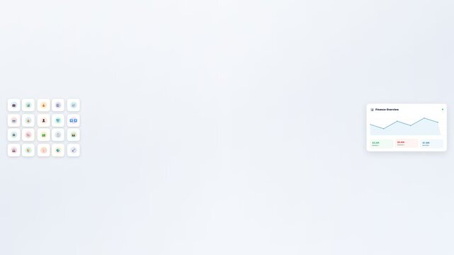 Minimalist web UI background with sales analytics chart widget and simple interface icons