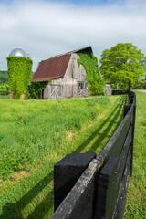 Old wooden barn and silo in summertime greenery © BFB
