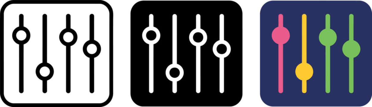 Three colorful volume control slider icons on different backgrounds